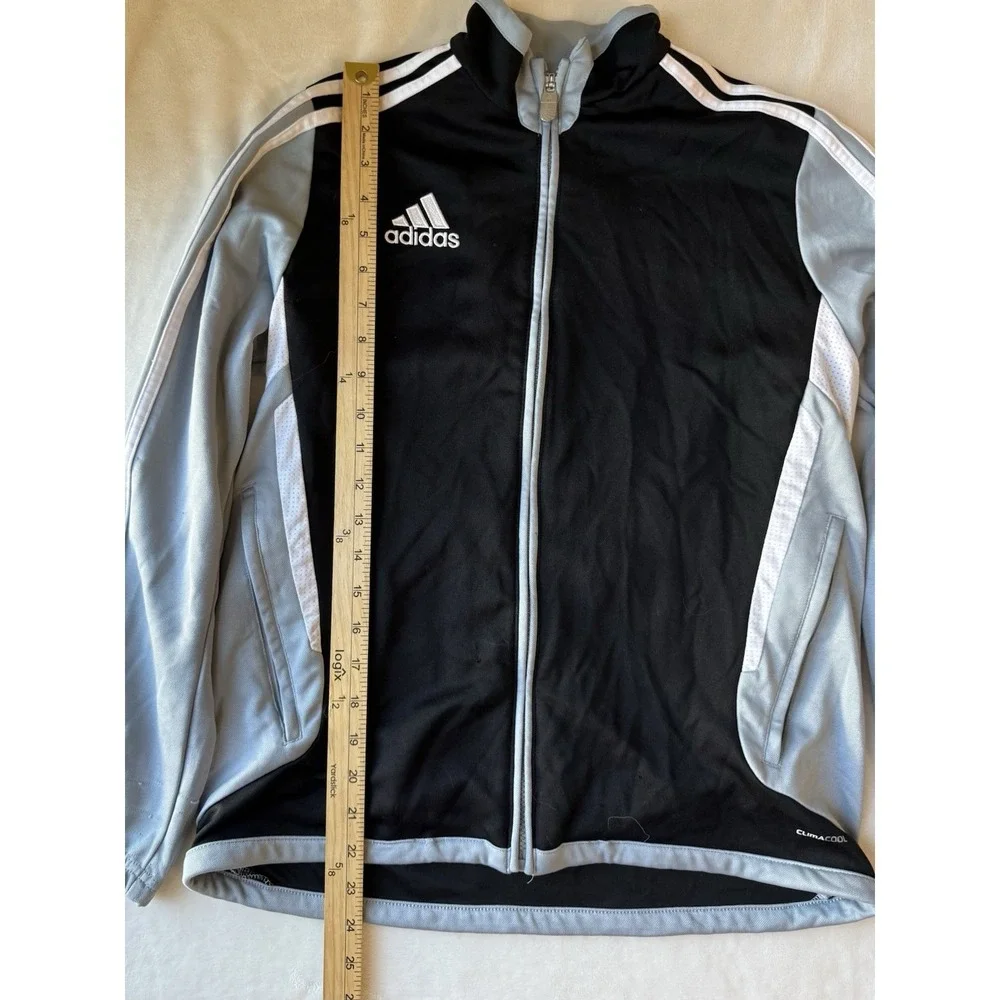 Adidas Boys 13-14y Black Grey Climacool Track Jacket Size L Full Zip Performance